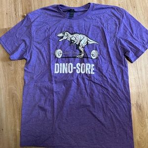 Gildan Purple Dino-Sore Short Sleeve Tee weightlifting t shirt dinosaur lifting